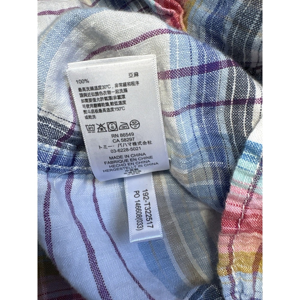 Tommy Bahama Mens L 100% Linen Button Down Shirt Plaid Short Sleeve Blue White - Picture 7 of 8